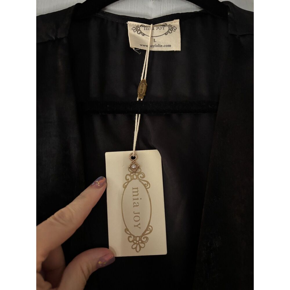 Mia Joy (Joyfolie) Womens Black Satin Arina Dress Wrap dress Size Large NWT - Picture 5 of 6